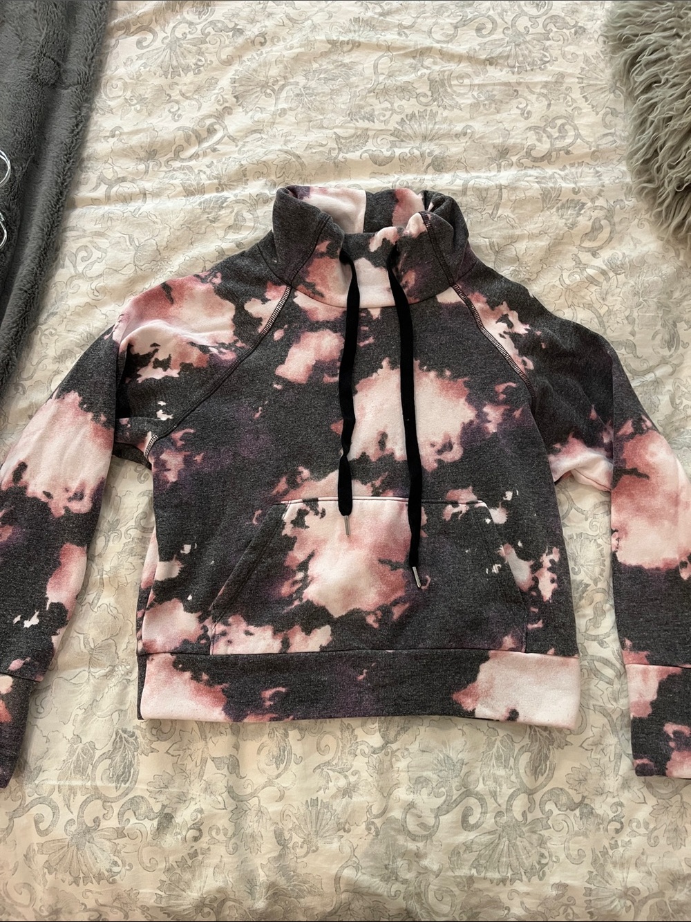 Tie-Dye Pink & Black Funnel Neck Pullover Hoodie